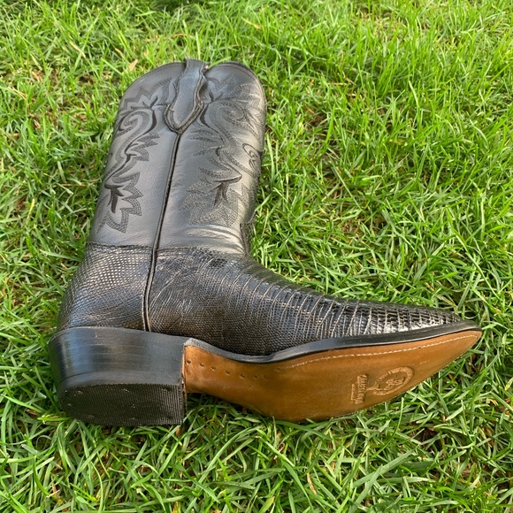 MENS WESTERN COWBOY BOOTS LIZARD PRINT LEATHER BLACK BOTA VAQUERA LAGARTO 099 - Picture 7 of 8